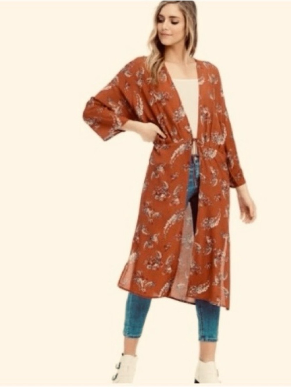 ANAMA PAISLEY  RUST FLORAL KIMONO COVER-UP SIZE SMALL
